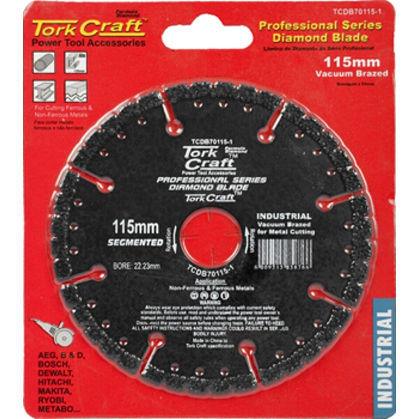 Tork Craft Diamond Blade Seg.115 X 22.23mm Vacuum Brazed For Metal Cutting