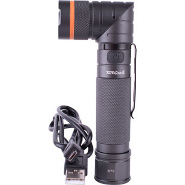 Tork Craft Torch Led Alum. 300Lm Blk 90Deg USB Mag Rech Incl 1X18650