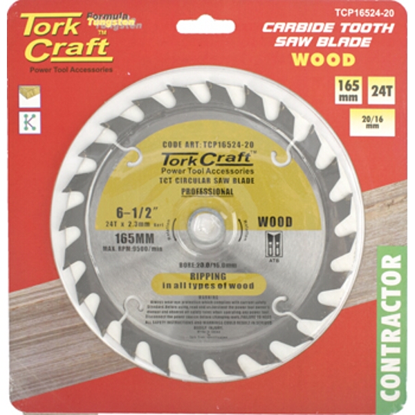 Tork Craft Blade Contractor 165 X 24T 20/16 Circular Saw TCT