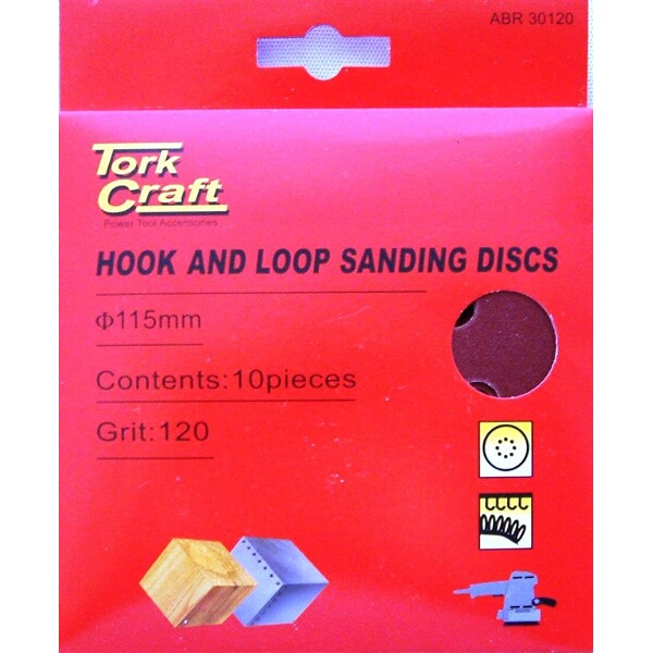 Tork Craft Sanding Disc Hook & Loop 115mm 120 Grit with Holes 10/Pk