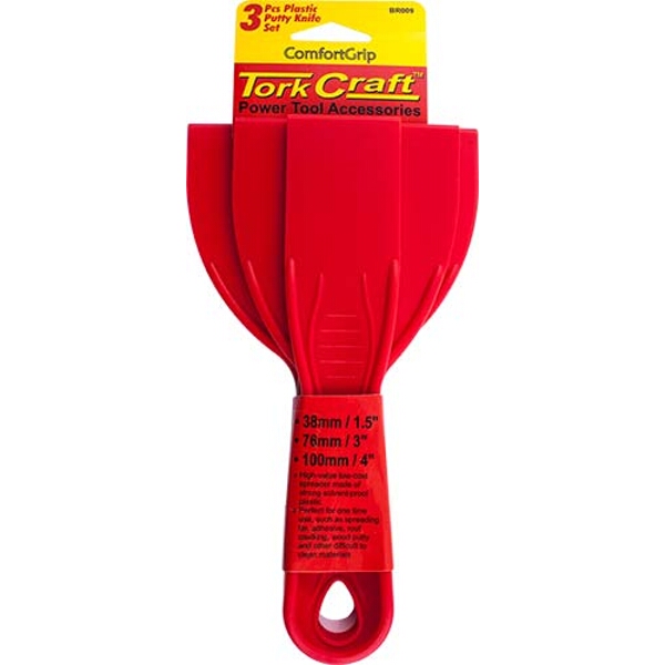 Tork Craft Putty Knife Plastic 3 Piece Set 38 76 & 100mm 1.5″/3″/4″