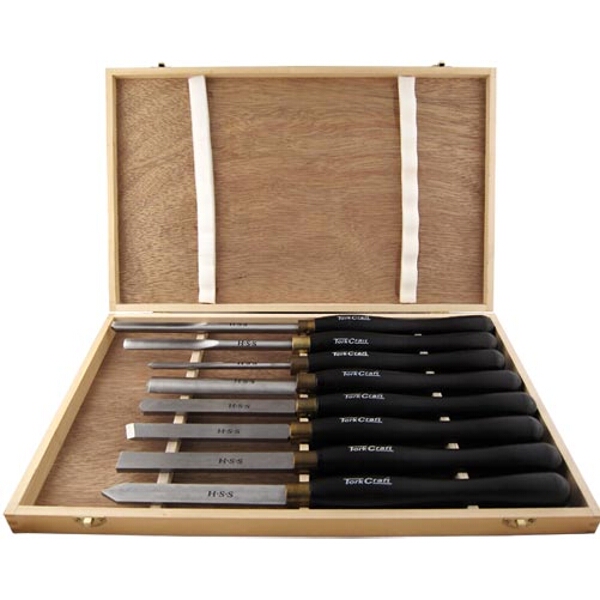 Tork Craft Chisel Set Wood Turning Hss 8 Piece Wooden Case