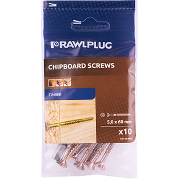 Rawlplug R-Ts Hardened Screw 5.0X60mm X10 Per Bag