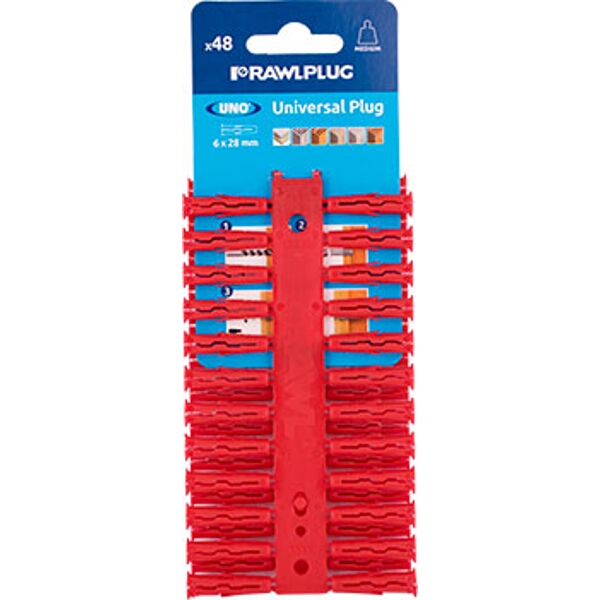 Rawlplug Universal Plug Red 6mm X 28mm  X48-Clip