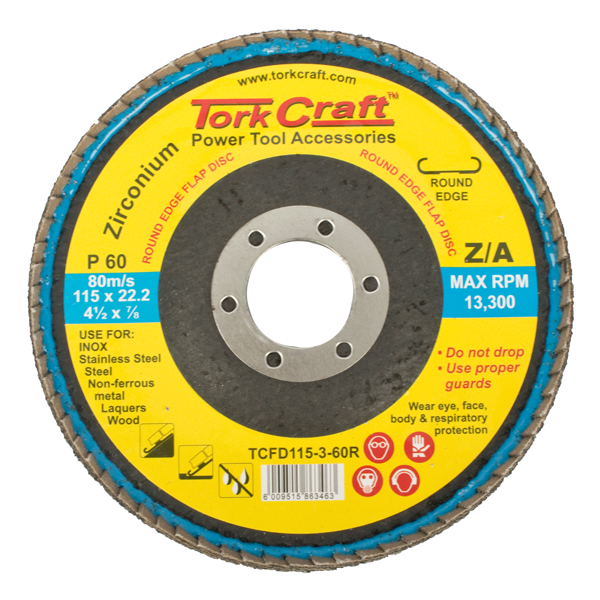 Tork Craft Flap Disc Round Edge Zirconium 115mm 60 Grit Flat