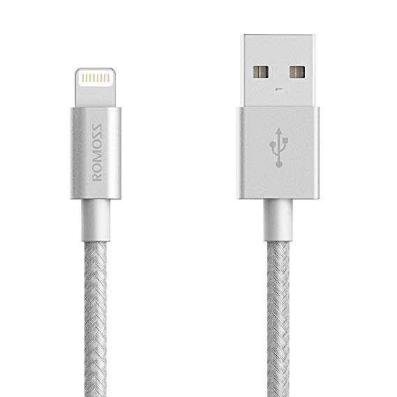 Romoss Lighting Charge Sync to USB Nylon Braided Cable – Silver