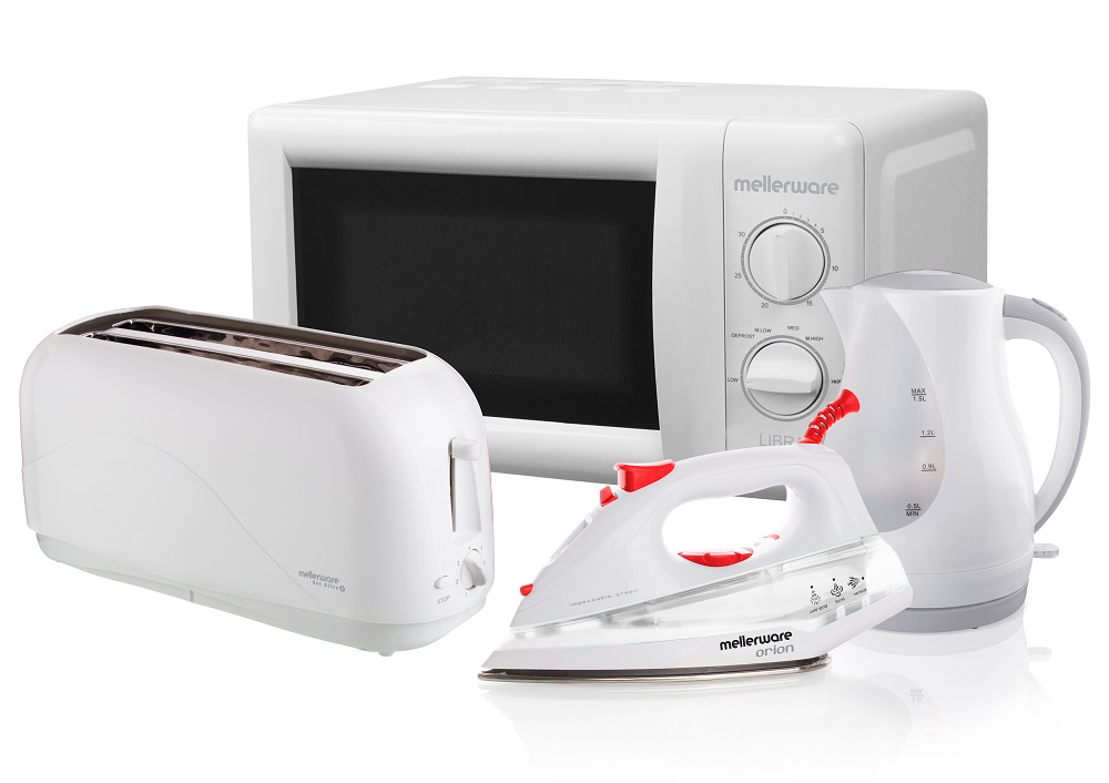 Mellerware – 4 Piece PackWhite Microwave, Kettle, Toaster And Iron
