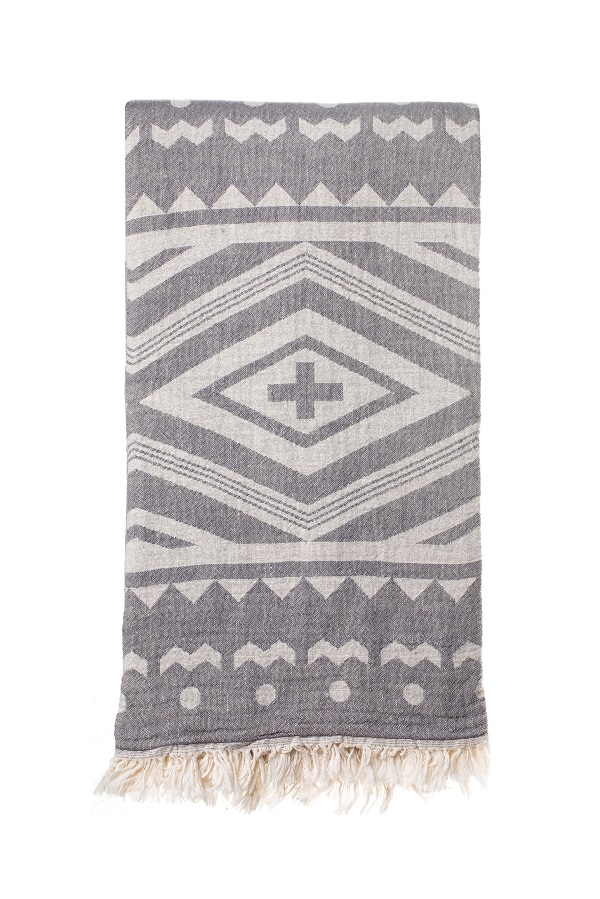 Turkish Bath / Beach Towel (100% Cotton) – Cross- Grey (100x180cm)