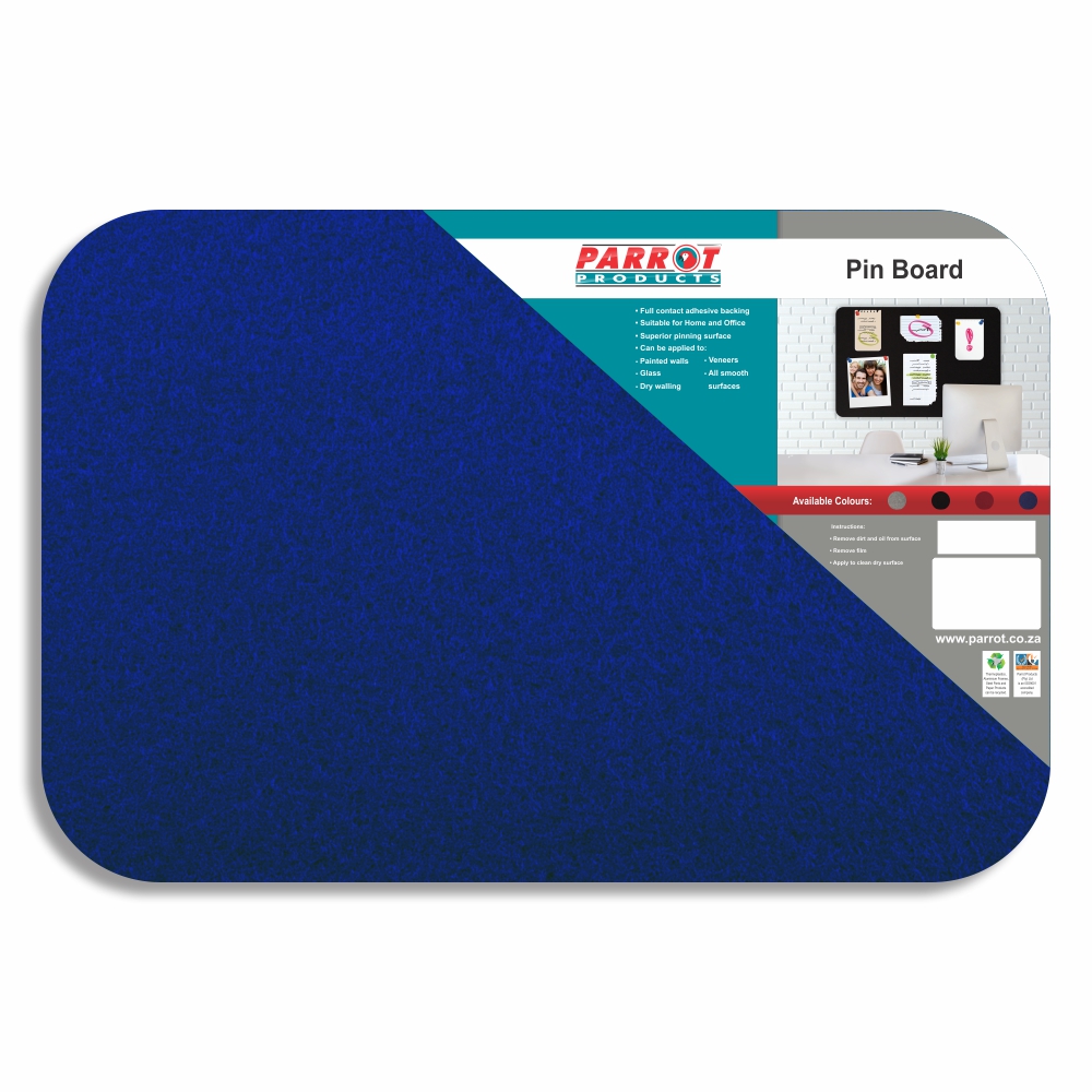 Parrot Notice Board – Adhesive Pin Board No Frame (450 x 300mm) – Blue