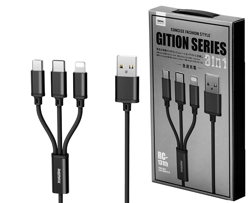 Remax 1M Type-C,Light, Micb Usb Cbl Blk(Rc-131Th)