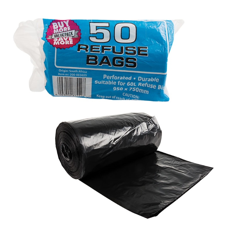 Bulk Pack x 5 Black Refuse Bag 50 Piece Per Pack 750x950mm