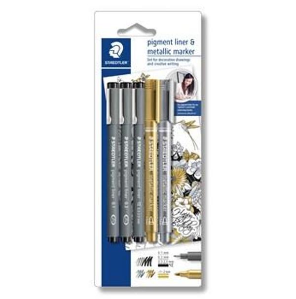 Staedtler Blistercard containing 3 pigment liner and two metallic markers