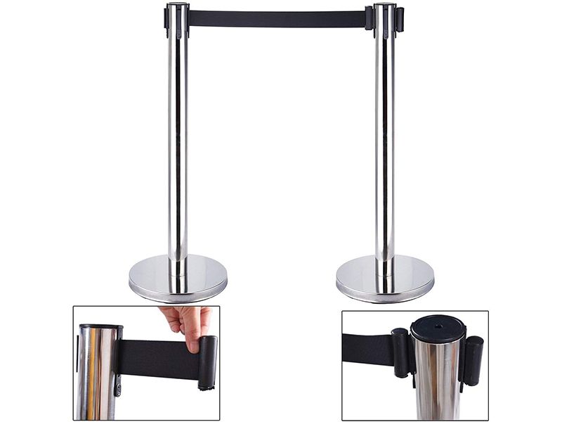 Parrot Retractable Chrome Queue Barrier with Black Belt 910x320mm