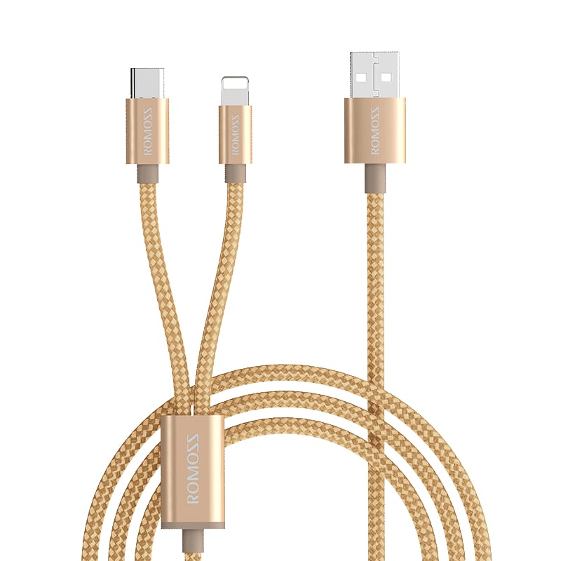 Romoss 2in1 USB to Lightning & Type-C Cable 1.5m – Gold