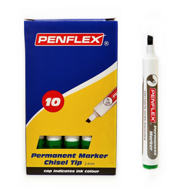 Penflex PM 15 Permanent Markers Chisel Tip Box-10 Green