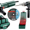 Metabo – Impact Drill, Angle Grinder, Drill Bit Set, Grinding Disks and Bag Metabo – Impact Drill, Angle Grinder, Drill Bit Set, Grinding Disks and Bag