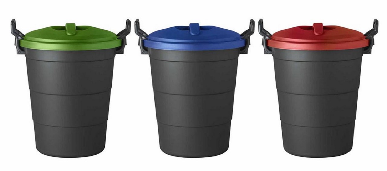 Pride – Plastic Recycle Refuse Bins 70L – Pack of 3 (Green, Blue, Red)