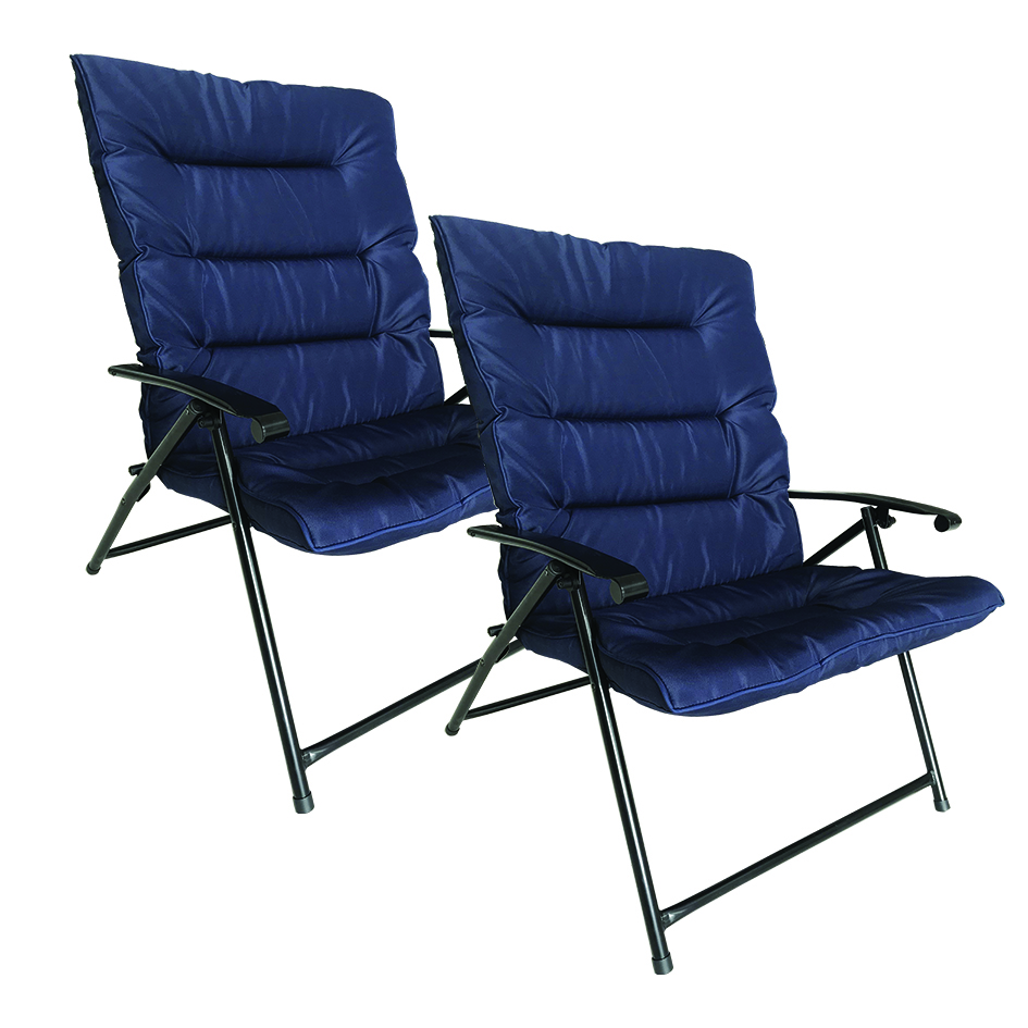Padded Folding Chairs -Plain Navy With 2 Adjustable Positions X2