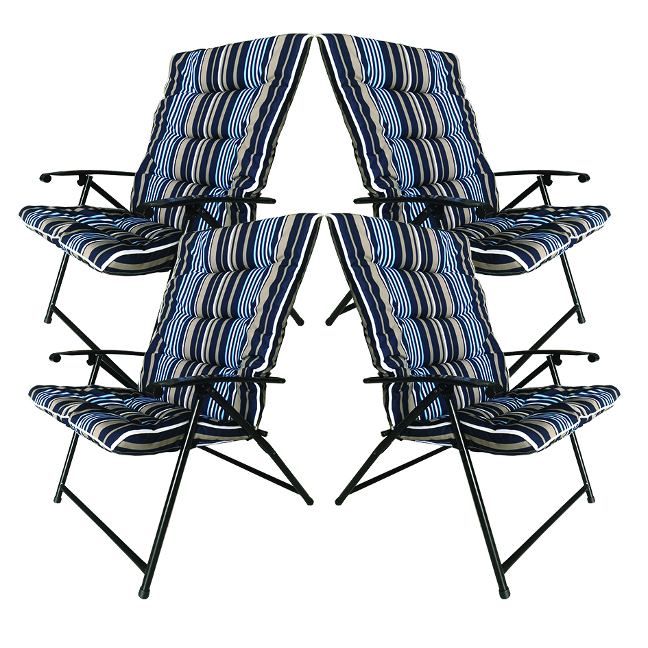 Padded Folding Chairs – Striped Blue With 2 Adjustable Positions X4