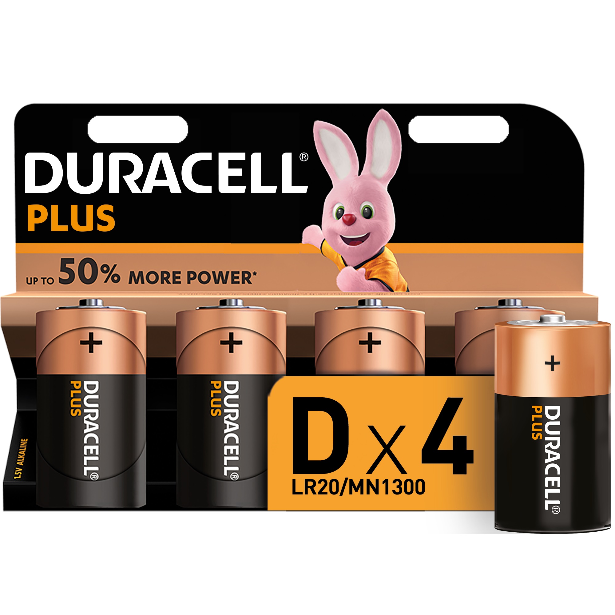 Duracell Plus D Alkaline Batteries, 1.5V LR20 MN1300 – 4 pack