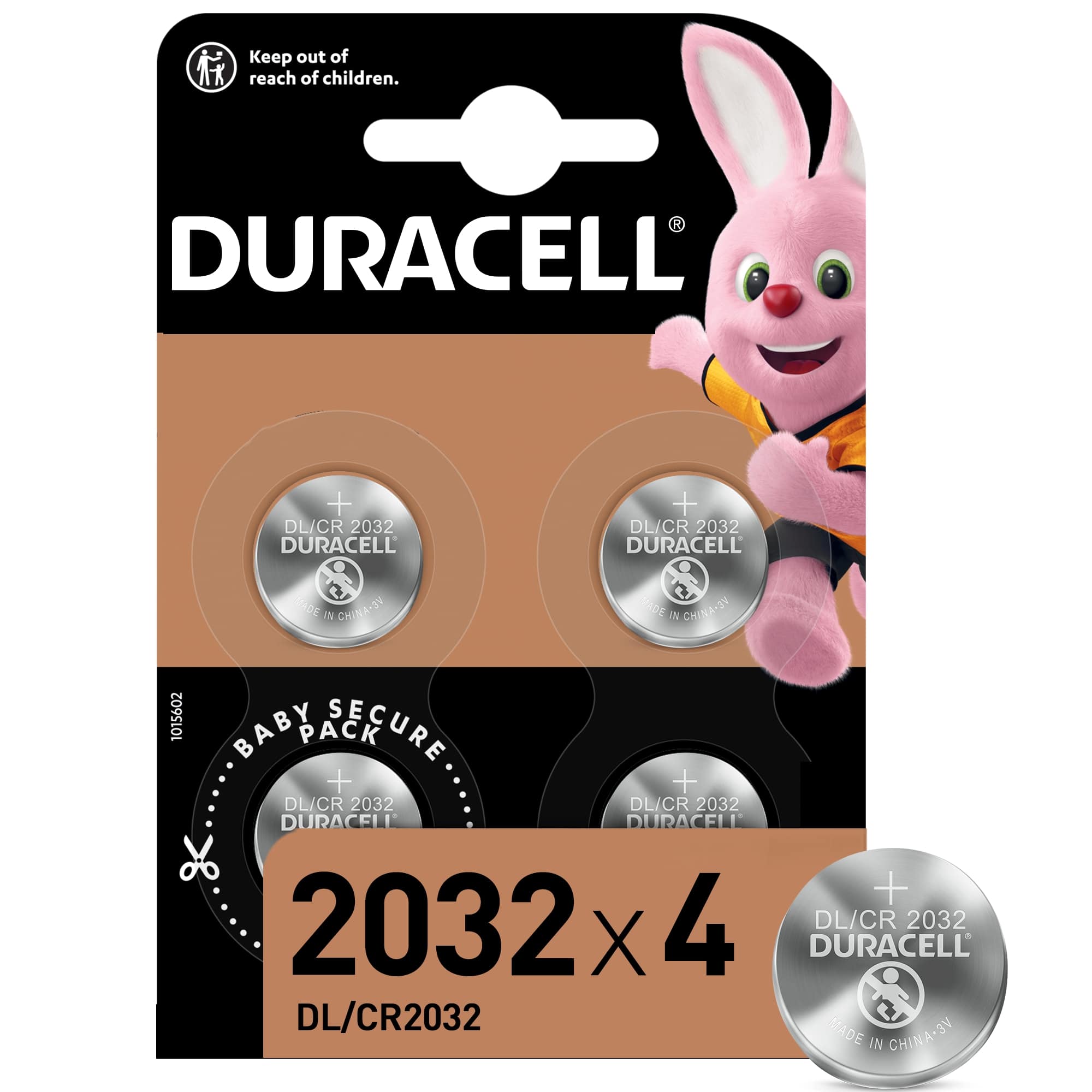 Duracell Specialty 2032 Lithium Coin Battery 3V (DL2032/CR2032) – 4 Pack