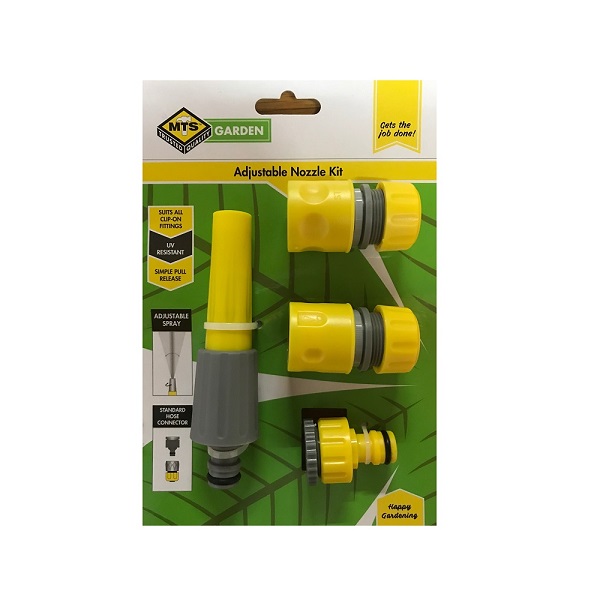 MTS Hose Pipe Fittings and Nozzle Set 4 Piece (12mm 1/2″)