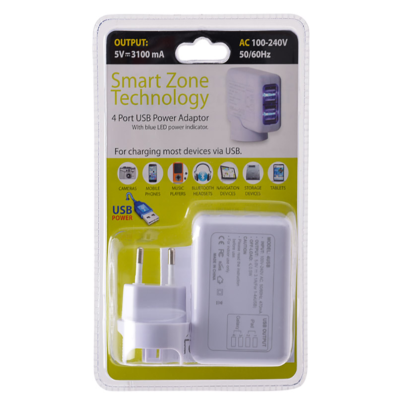 USB Power Adaptor 4 Port 240V