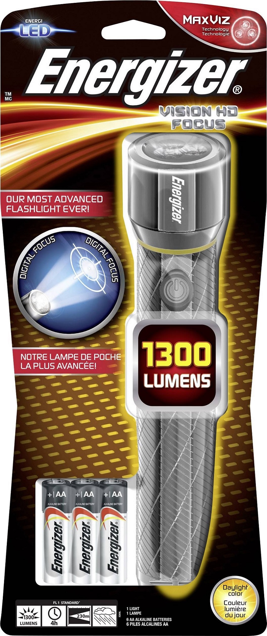 Energizer Vision HD Focus Metal Light 1300 lumens including 6x AA