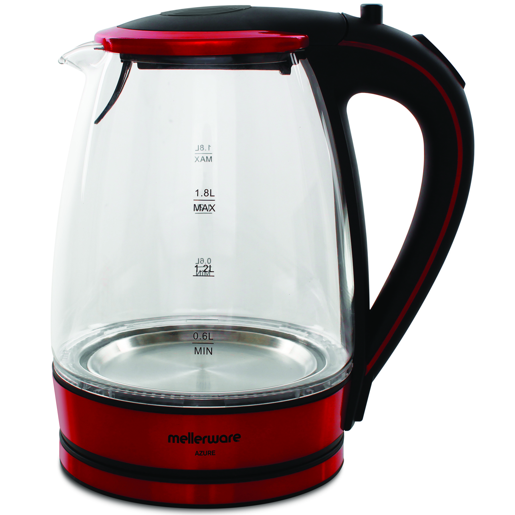 Mellerware Kettle 360 Degree Cordless Glass Red 1.8L 2200W