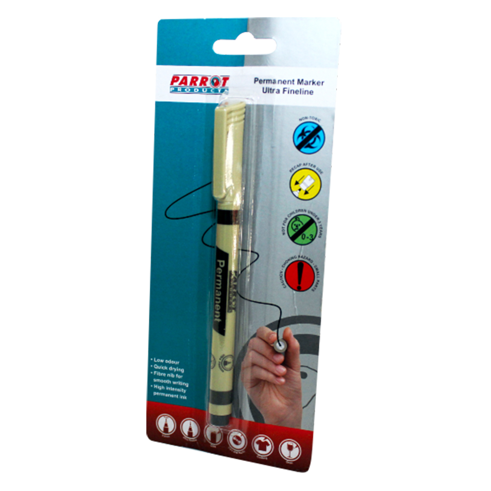 Parrot Ultra Fine line Permanent Marker (Black, Carded)