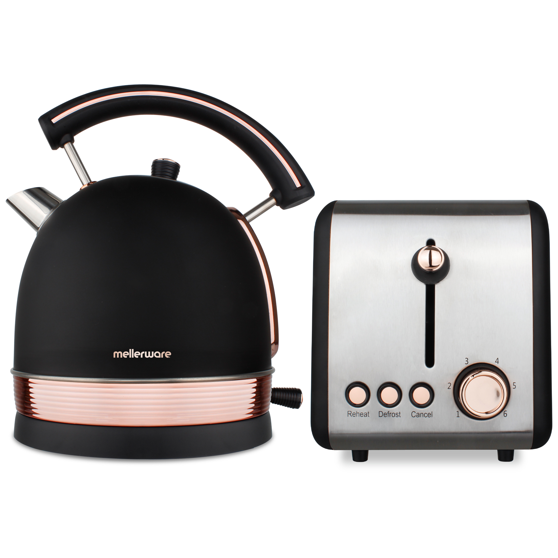 Pack 2 Piece Set Stainless Steel Black Kettle And Toaster “Rose Gold”