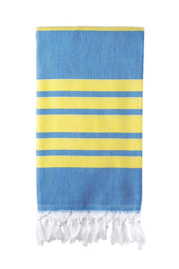Turkish Bath / Beach Towel – Herringbone (100x180cm) – Blue and Yellow