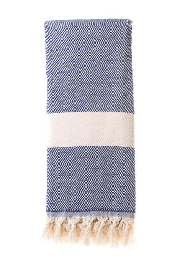 Turkish Throw / Blanket (100% Cotton) – Diamanta (220x240cm) – Navy