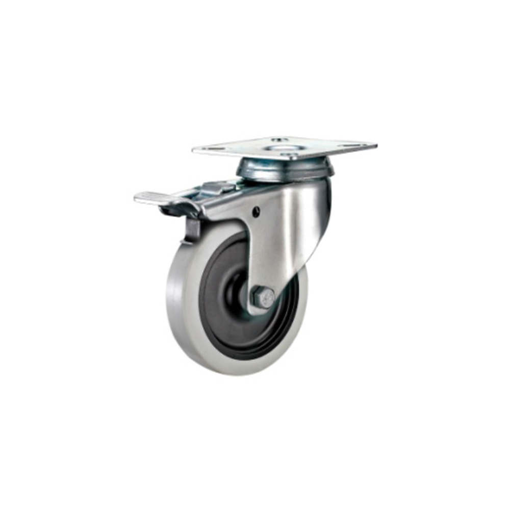 Tradequip – Thermoplastic Rubber Castor Top Plate Swivel with Brake – 125mm
