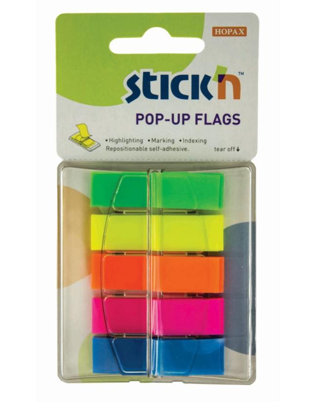 Stick ‘n Pop Up Neon Flags Assorted 45x12mm  – 200 per pad, 5 pads per pack