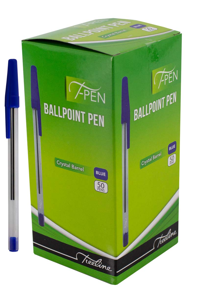 Treeline Ballpoint Pens Crystal Barrel  Blue T-Pen – Box of 50