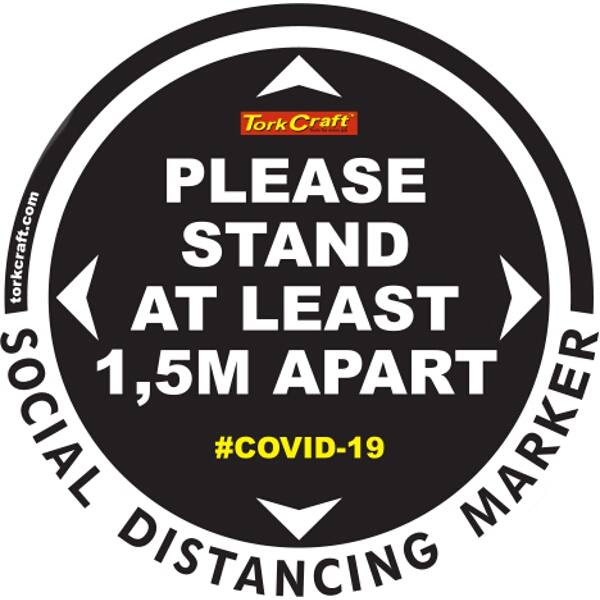 Covid 19 – 300mm Round Social Distancing Graphic – Tork Craft Black 1.5 Mtr Apart