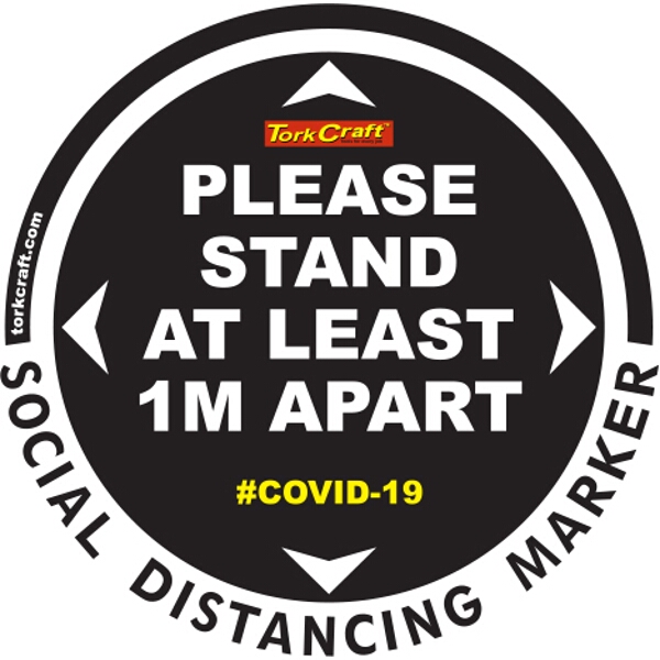 Covid 19 – 300mm Round Social Distancing Graphic – Tork Craft Black 1.0 Mtr Apart