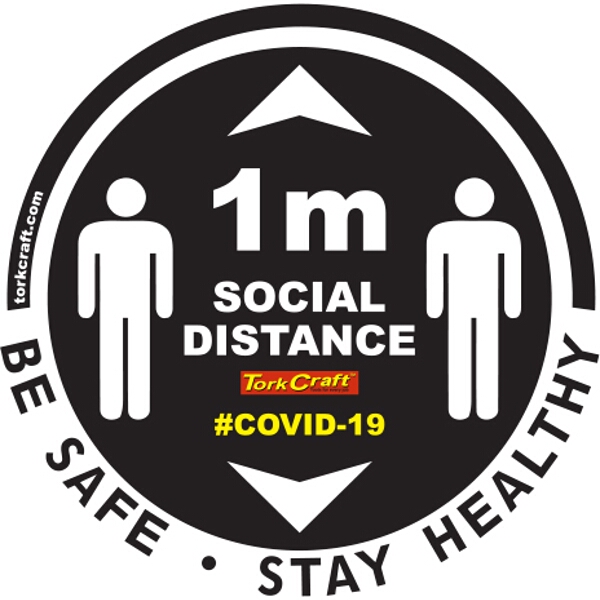 Covid 19 – 400mm Round Social Distancing Graphic – Tork Craft Double Arrow Filled Social Black  Please