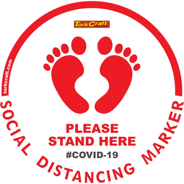Covid 19 – 400mm Round Social Distancing Graphic – Tork Craft White Feet Here Please