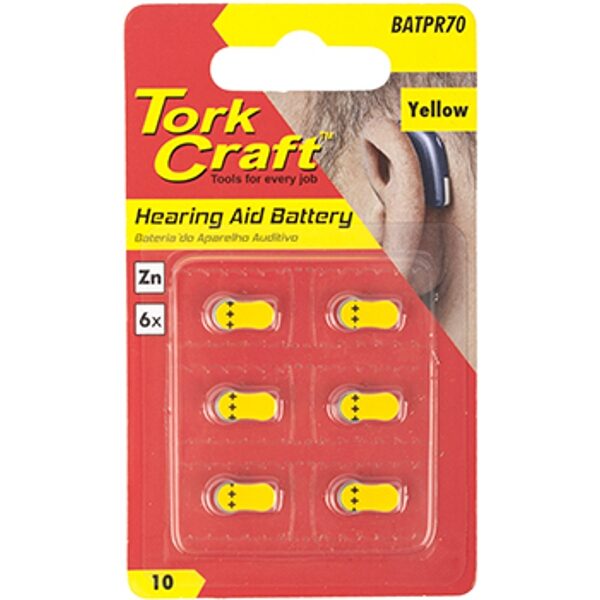 Pr70 Zinc-Air  Hearing Aid Battery X6 Pack Yellow