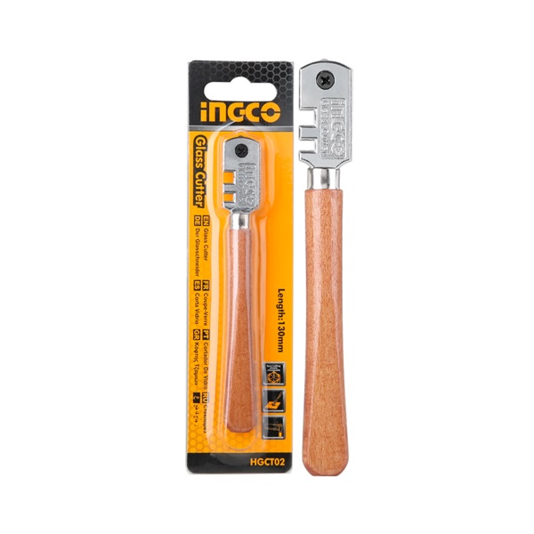 INGCO – Glass Cutter (Wooden Handle) with Wheels Blades – 130mm
