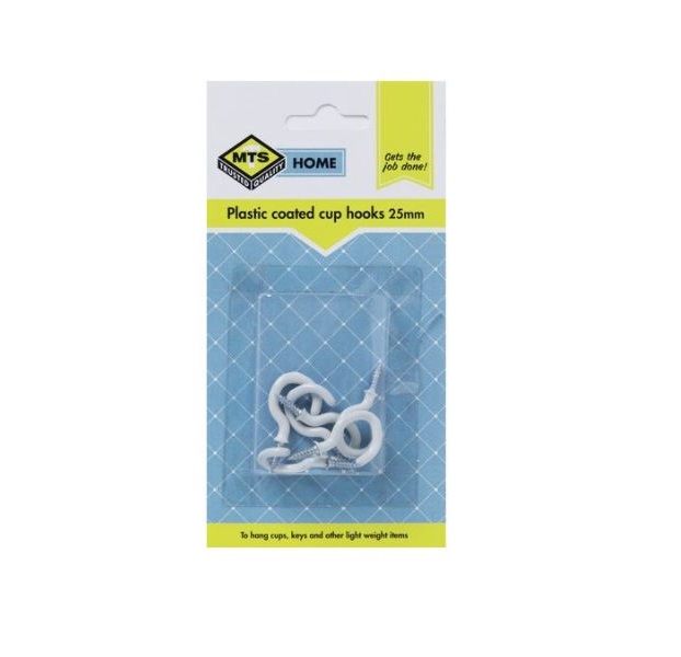 MTS Home  Cup Hooks 25mm P/Coated 6 Pieces