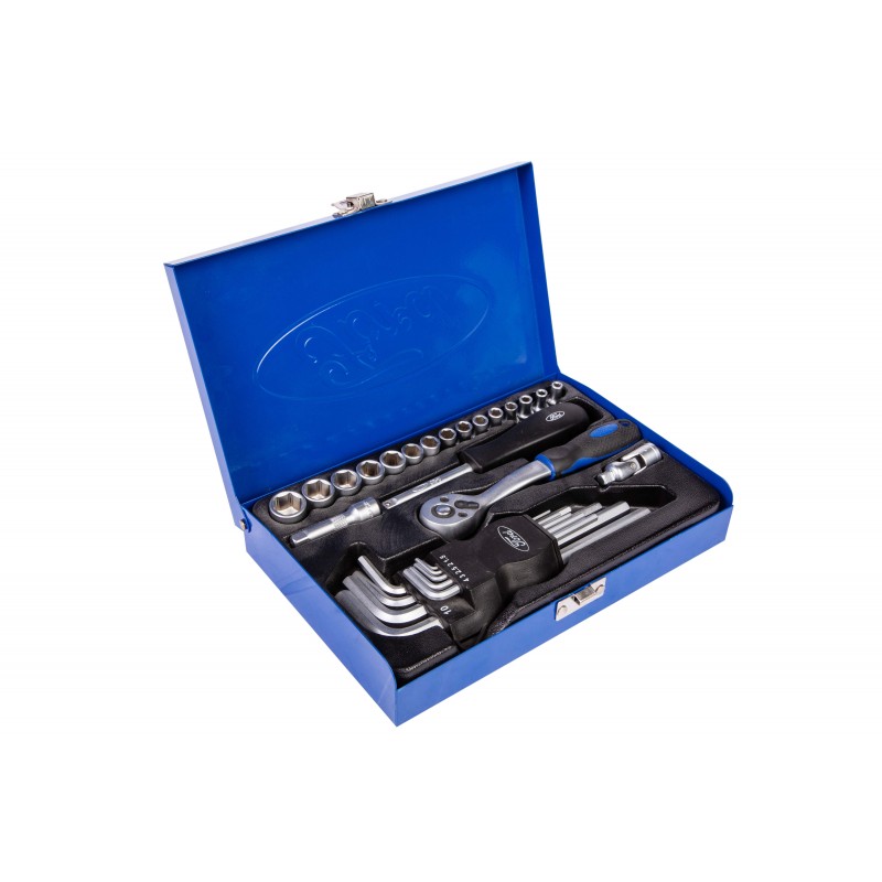 Ford Tools Ratchet & Socket Set 1/4?Dr 28 Pieces (Metal Box)