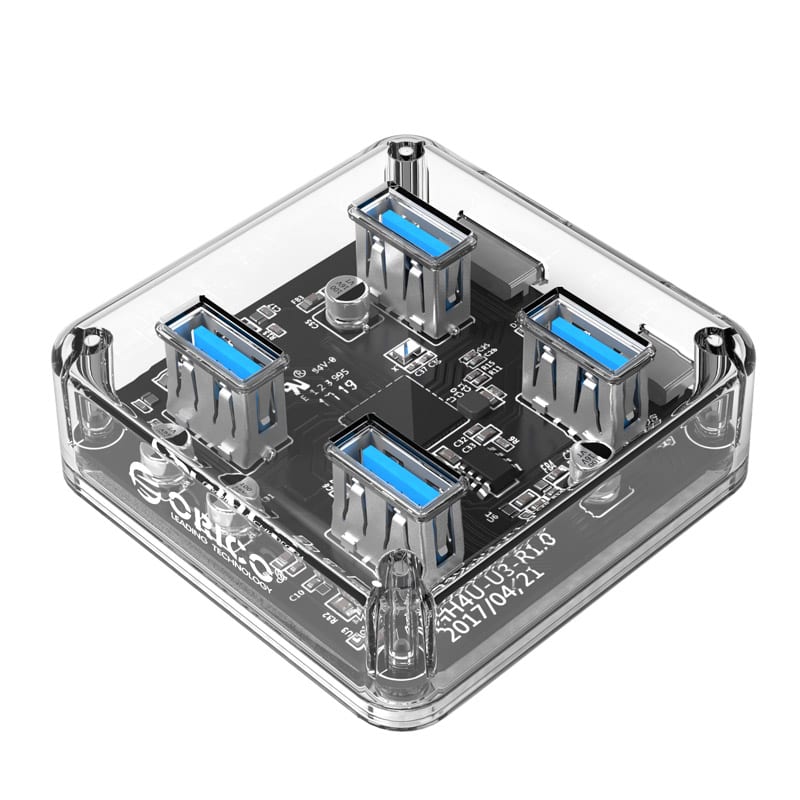Orico 4 Port USB 3.0 Transparent Hub with 30cm cable- Transparent