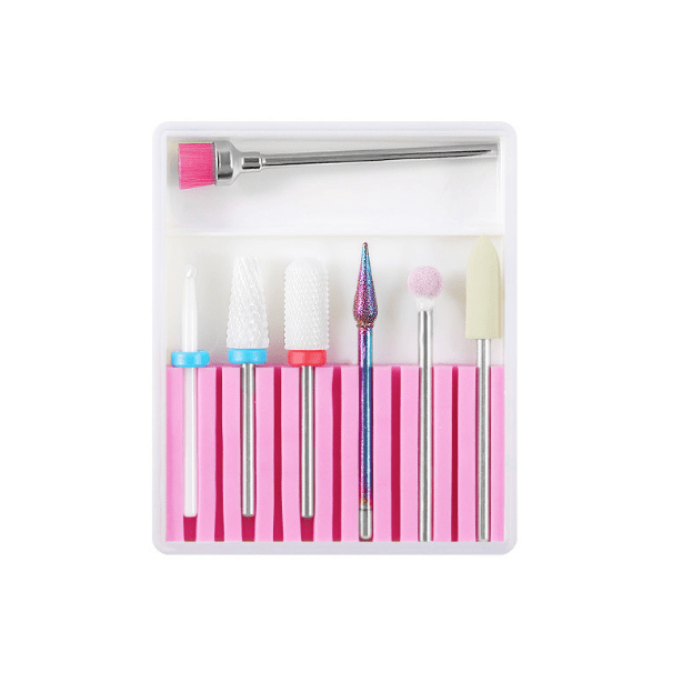 6 Piece Manicure Drill Bit Set and Cleaning Brush – Mixed 1
