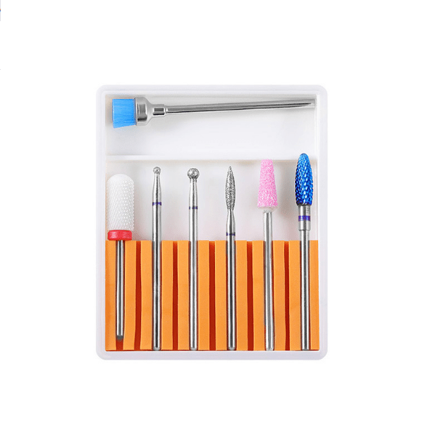 6 Piece Manicure Drill Bit Set and Cleaning Brush – Mixed 3