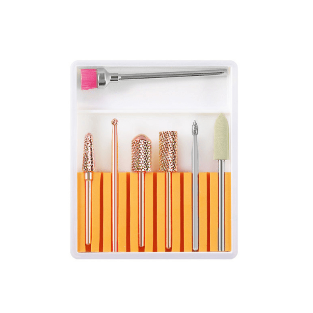 6 Piece Manicure Drill Bit Set and Cleaning Brush – Mixed 4