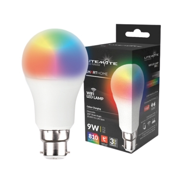 LITEMATE- Wifi LED Light Bulb – (9W) Dimmable and Colour Changing