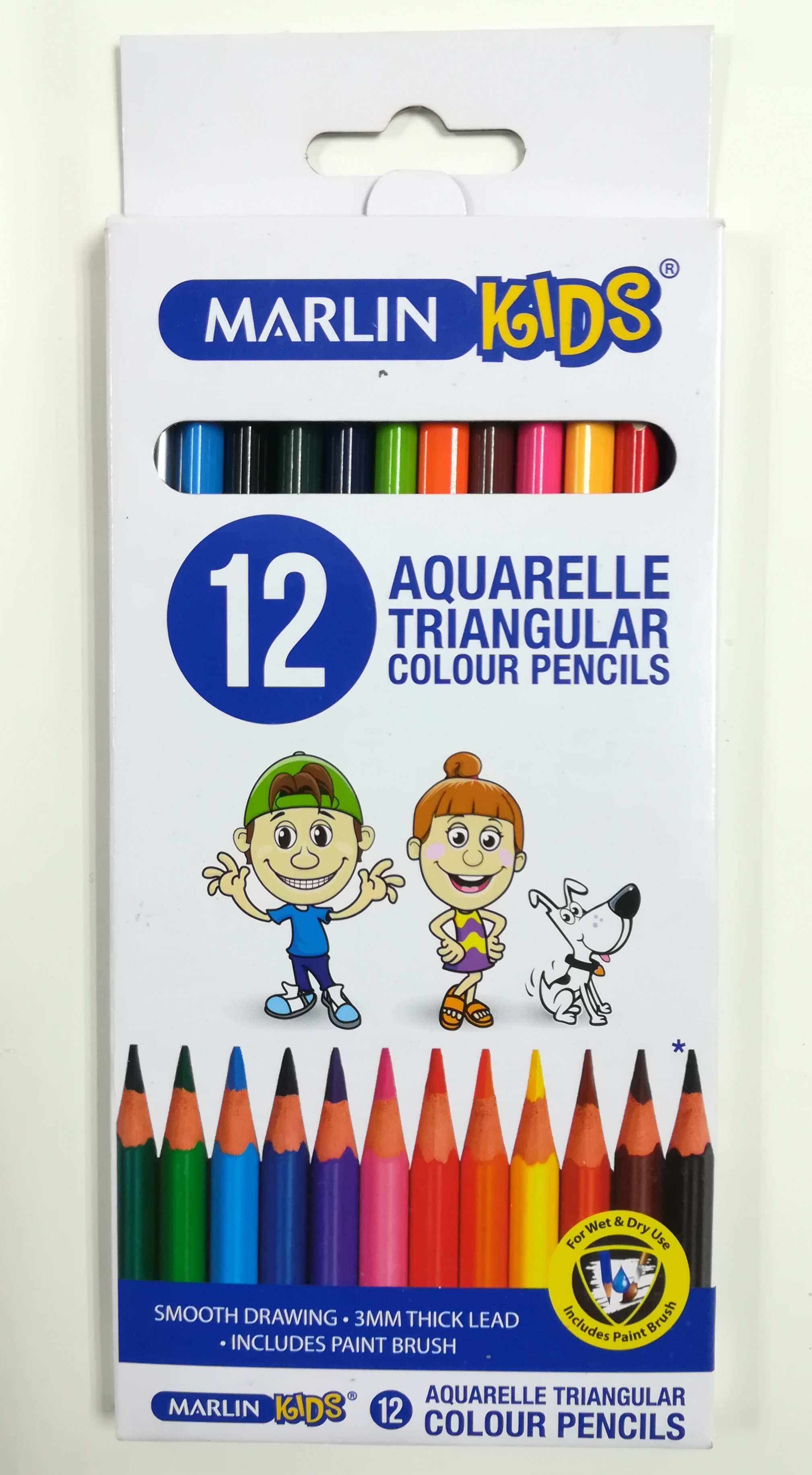 Marlin Kids Aquarelle Triangular Colour Pencils 12’s + Brush